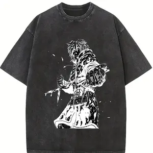 Vinland Saga x Anime – Darkcore Warrior Oversized Tee with Bold Back Art Print & Washed Streetwear Drop