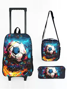 17-inch Rolling Backpack Set with Football Pattern Print