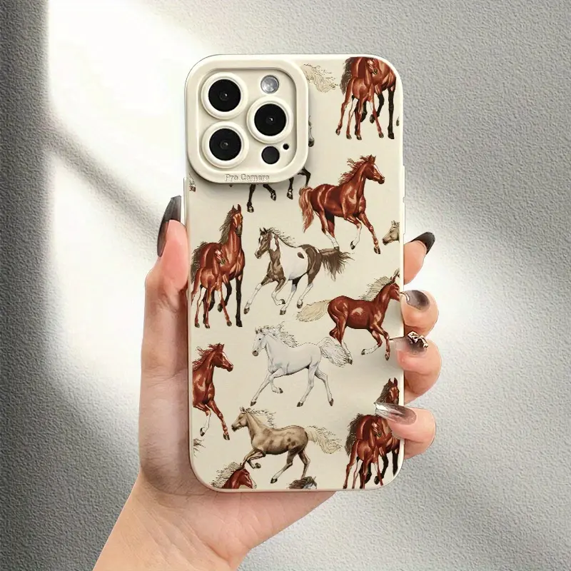 A Phone Case Featuring a Design of a Herd of Horses, Offering 360-Degree Protection for Various Iphone Models Including 11, 12, 13, 14 Pro Max, 15, 16, XR, X/XS, 7, 8 Plus, SE, And Mini. It'S an Ideal Gift for Birthdays for Both And .