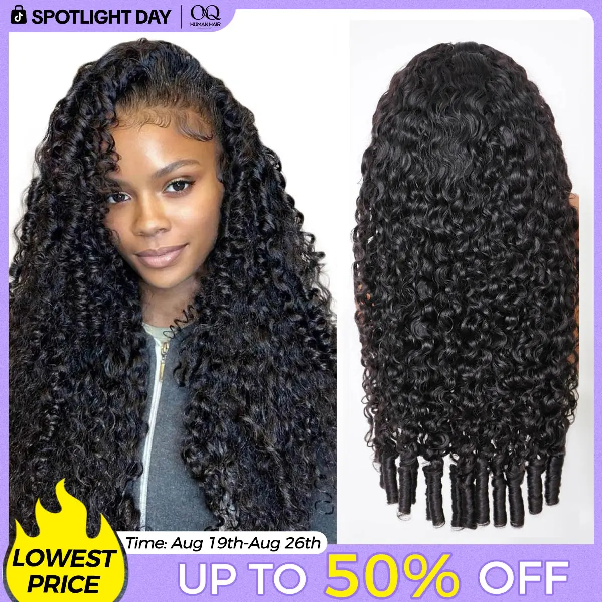OQ HAIR Full Burmese Curly 13x6 Lace Frontal Glueless Wigs #4 Brown Color 220% Density Water Wave Virgin Human Hair Wigs Pre Plucked Natural Hairline #SohoChic #TikTokShopBackToSchool