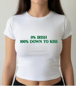 Funny St Patrick's Day Women's Baby Tee, 0% Irish 100 Percent Down To Kiss, Kiss me I'm Not Irish, St Patty's Outfit