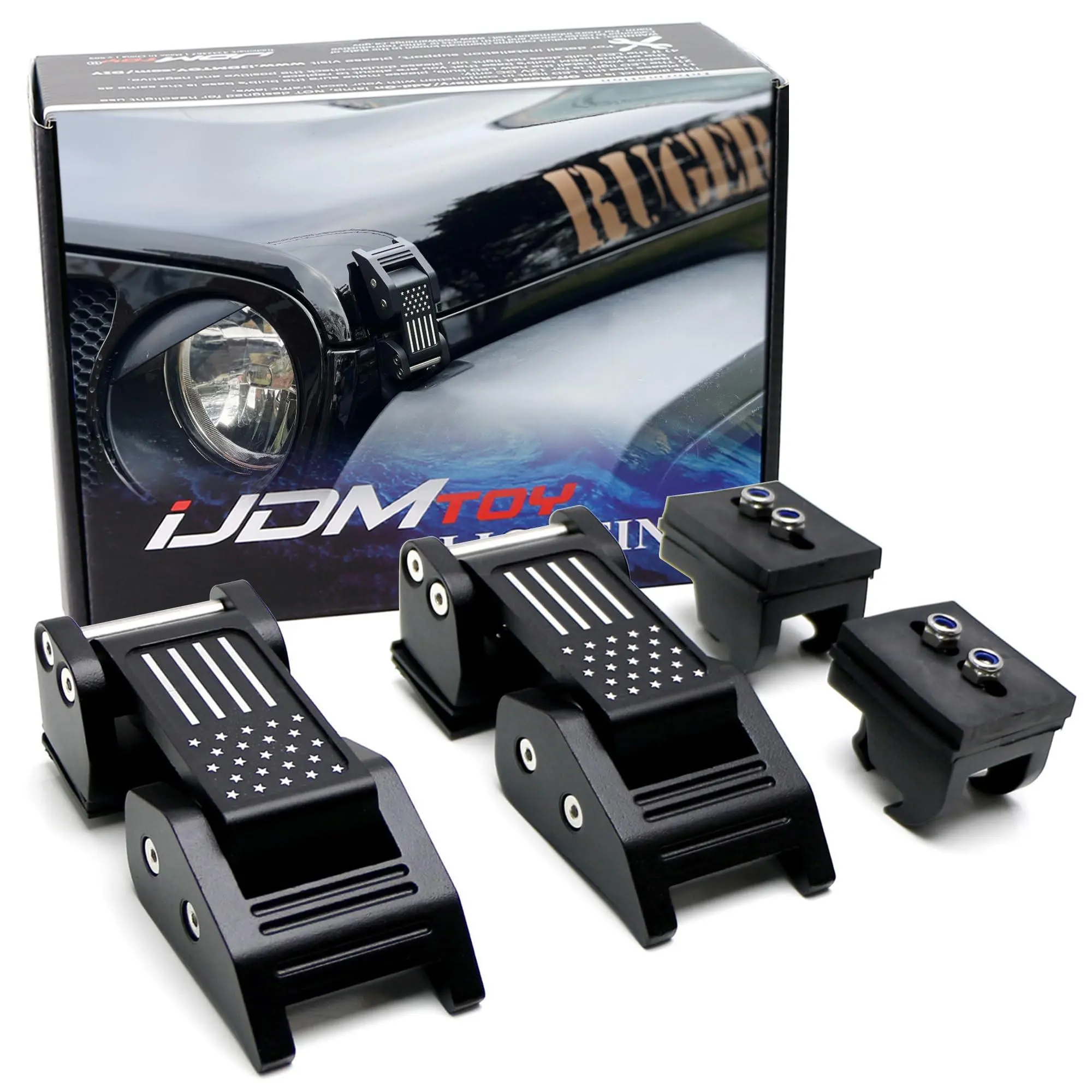 iJDMTOY Hood Quick Release Lock Latch For Jeep 2007-up Wrangler JK/JL | Also 2020-up Gladiator JT, US Flag Design, Steel/Aluminum Construction, Front Hood Quick Open/Close Lock Latch Catch System