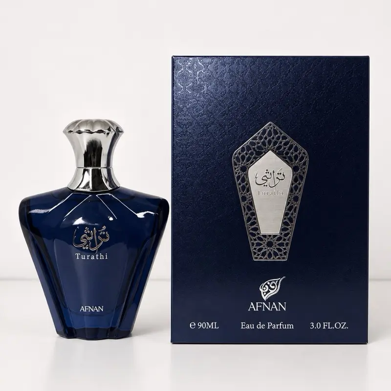 Men's Afnan Turathi Blue Spicy Woody Musk Citrus Amber EDP Perfume Spray - 3.0 oz Boxed Fragrance with Patchouli Earth, Bold Spice Musk for Men's Fragrances