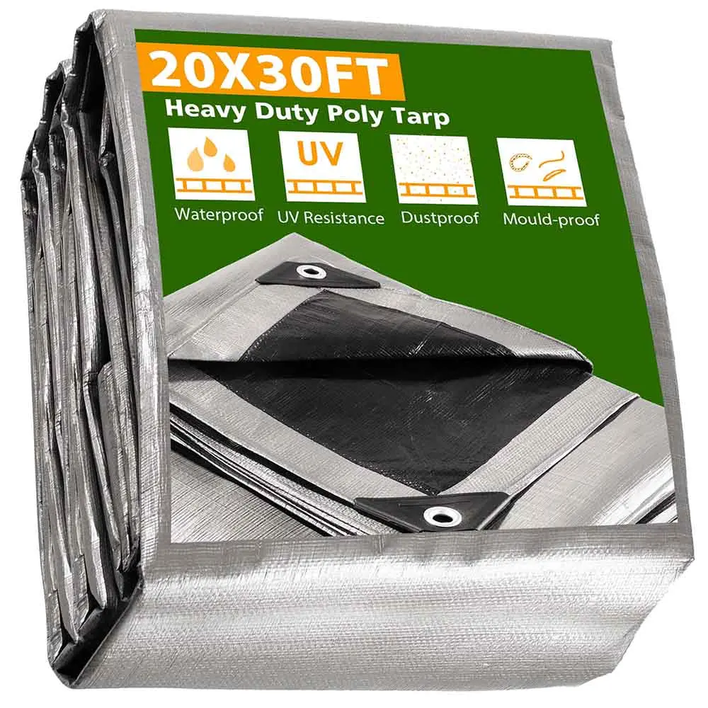 Yescom 20'x30' Heavy-Duty Poly Tarp Reinforced Canopy, Silver Yescom 20'x30' Heavy-Duty Poly Tarp Reinforced Canopy, Silver