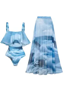 Women's Two-Piece Swimsuit Set with Detachable Straps & Skirt Design, Casual All-Season Swimwear, Comfortable Bathing Suit, Swimsuit Cover Up