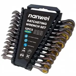12-Piece Metric Ratcheting Wrench Set | 8-19 mm | SAE，1/4" - 7/8" Ratchet Combination  speed  Wrenches Set with Organizer | 72-Teeth | Chrome Vanadium Steel snap on speed