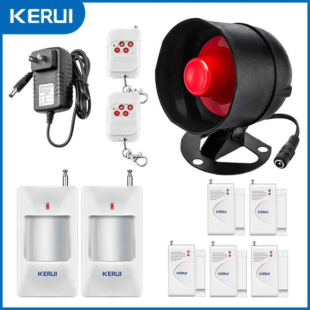 Fuers Wireless Standalone Home Security Alarm System Kit, 115dB Loud Indoor-Outdoor Alarm with Remote Control, Door Sensor, Motion Sensor, AC Power Supply, Easy Installation for Home, Garage Entry, Shed Safety