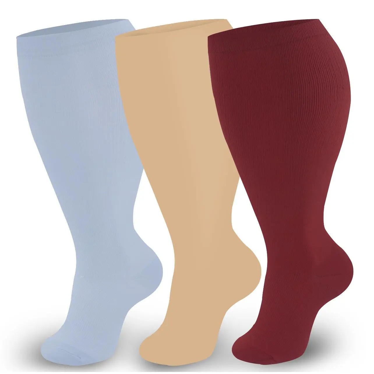 Compression Socks (3 Pairs), Unisex Multi-Size Over-the-Calf Polyester Athletic Socks with Ankle Support, Sweat Wicking & Breathable, Sweat Wicking Socks
