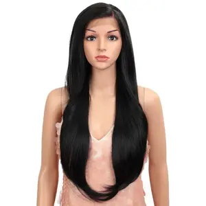 Easy-360 Lace Wigs 28" Free Part Lace Frontal Wigs Long Straight Wig Black Synthetic Wig(28", 1B)