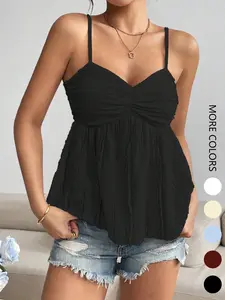 Women's Babydoll Top Y2K Style Sleeveless Slim Fit Casual Summer Wear, Plain Draped Design for Formal & Informal Occasions peplum tops