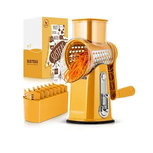 SUSTEAS Rotary Cheese Grater with Handle, Food Chopper Comes with 5 Well-Designed Blades and Powerful Suction Cup Base, Comes with 1 Blade Storage Box Kitchen Utensils