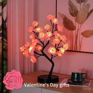 Rose Flower Design Tree Night Light, USB Powered Table Lamp, Room Lights for Bedroom, Versatile Holiday Decoration Lights For Indoor Bedroom, Valentine's Day Gift, Home Decor, Decorative