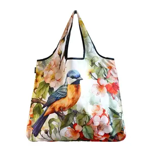 212 MAIN J4443 Jumbo Polyester Foldable Stylish Tote Bag, Eco-Friendly, Large Size, Attached Elastic, Versatile Reusable Shopping Bag with Stylish Look - Apple Blossom