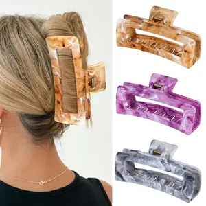 3 pieces  Square Large Shark Clip Marble Color Back of Head Hair Clip Colorful Elegant Women Hair Claw 10.5cm Hair Accessory