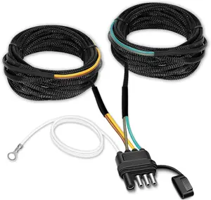 25Ft 4 Pin Trailer Wiring Harness Kit with Black Nylon Protective Sleeve, 4 Pin 5 Wire Plug for Enhanced Durability - Wishbond Trailer Wire Kit