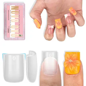 NOVO OVO Sharp Square Short Nail Tips Press on, Natural (Not Sculpted) No C Curve Soft Gel Double Matte Clear Fake Nail Extension, Full Cover False Nails for Salon DIY Manicure x 15 Sizes 240 pcs