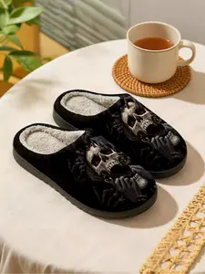 Dark Skull Hand Home Plush Slippers 1 Pair, Dark Thrilling Cool Style, Faux Fur Lining + Fleece Warmth + Non-Slip Sole, Dark Style Enthusiasts, Cool Lovers & Home Lovers for Home Foot Warmth + Stylish Outfits, Autumn & Winter Must-Have!