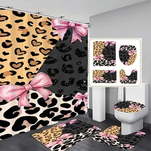 Luxury Leopard Print Shower Curtain Set, Modern Bathroom Decor, No-Drill Hooks Included, Multifunctional Bath Divider, Perfect Gift
