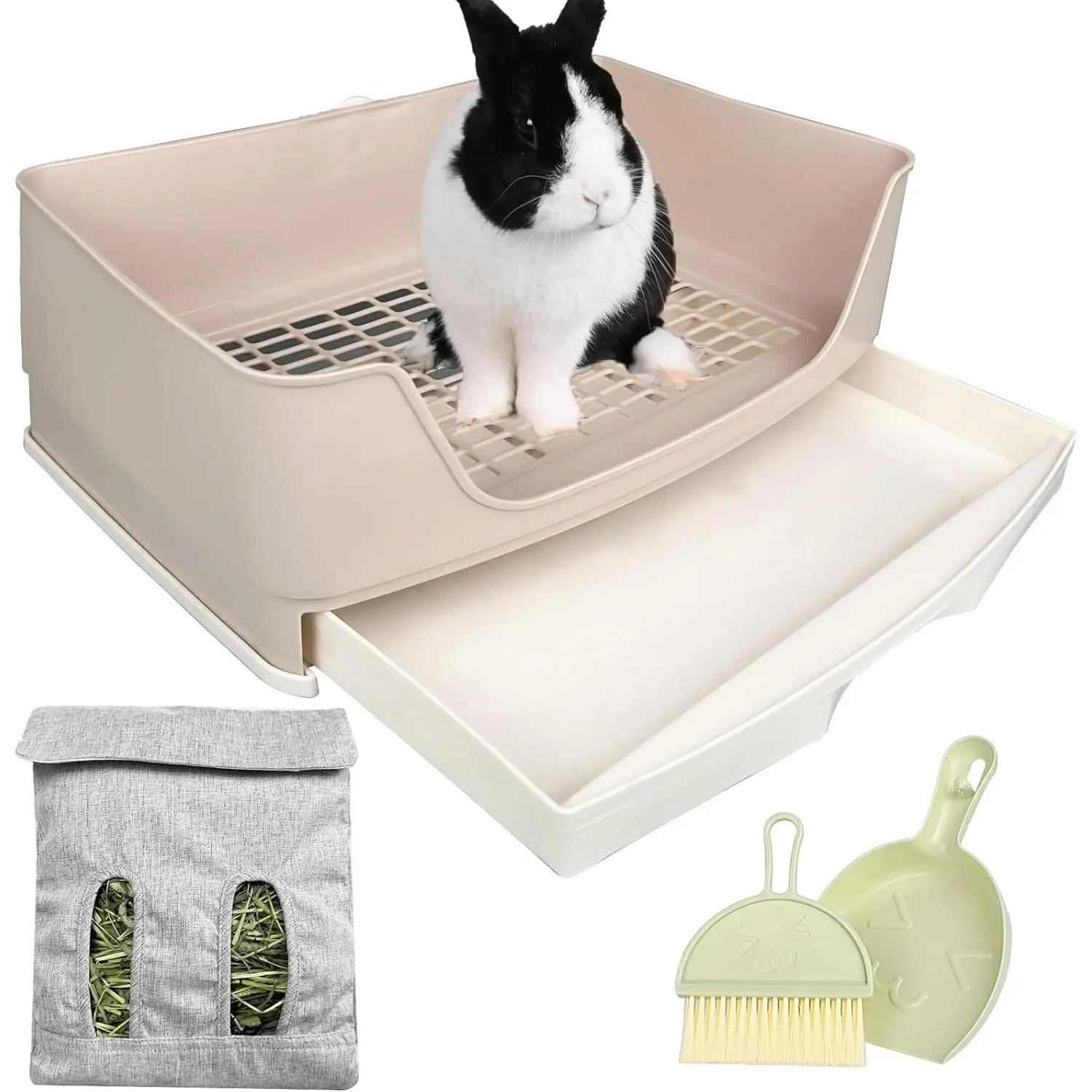 Large  Litter Box Bunny Litter Box, Potty  for Rabbits Litter Pan with Drawer,  Bedding Toilet for Adult Guinea Pig, Ferret, Bunny and Other  (Brown)