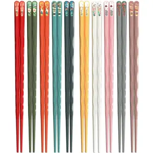 10 Pairs  Chopsticks, 9.5-Inch Dishwasher Safe, Heat-Resistant, Non-Slip, Colorful Chinese Style Chopsticks with   Designs (Wavy)