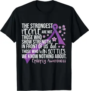 Epilepsy Awareness Month Epilepsy Purple Ribbon Suppor and Gifts Graphic Print Shortsleeve Cotton T-Shirts