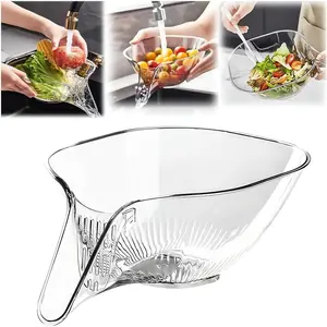 Multi-functional Drain Basket - 2024 New Fruit Cleaning Bowl with Strainer Container, Kitchen Sink Food Catcher Drainer Rinser Vegetable Washing Filter over the Colander (1PC, Clear)Gift