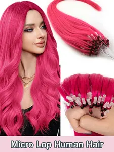 Colorful Fishline Wig Pre-Attached Micro Rings/beads Human Hair Extensions, Multicolor Rose Straight Natural Looking Hair Pieces for People