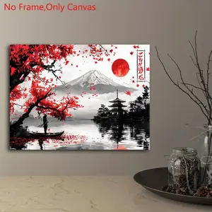 1 piece/set frameless canvas print poster, unframed painting, classic calligraphy ink art, Japanese Mount Fuji Samurai painting, perfect gift for painting lovers, ideal gift for bedroom, living room, kitchen, dormitory corridor, mural, wall decoration
