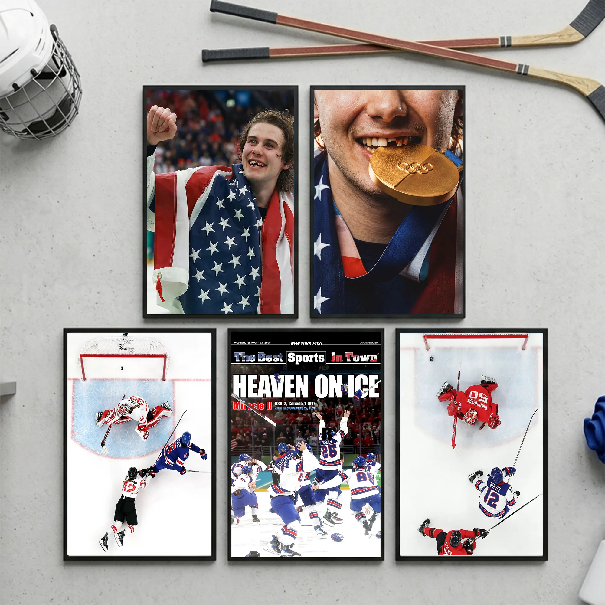 Iconic Jack Hughes Unframed Poster, Hockey Golden  Goal Wall Art, Jack Hughes Team USA Hockey 2026 Winter Olympics Art Print, Miracle On Ice Newspaper Print, USA Chipped Tooth Decor