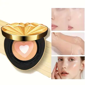 Korean Beauty Cushion Foundation - Natural Coverage, Dewy Finish, Medium Beige, Cream Formula, Long-Lasting Moisturizing, Includes Refill, for Daily Work & Holiday Gifts