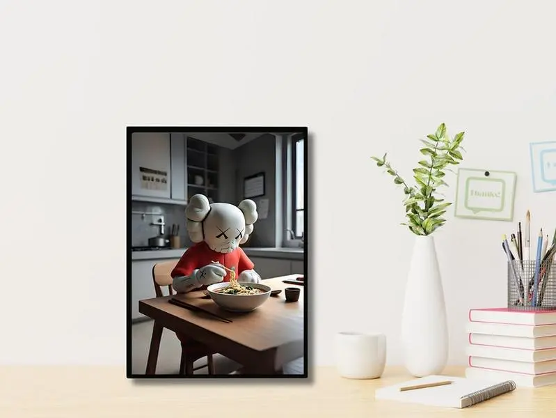 Kaws Eating Noodles Poster, Hypebeast Figure, Kaws Kichan Printable Poster, Minimalist Hypebeast, Kaws Wall Decor Digital Download