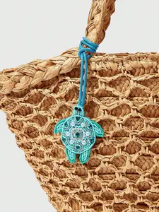 Handmade Beaded Ocean Style Vacation Element Blue Turtle Charm Sequins Leather Bag Pendant, Bag Decoration, Perfect for Woven Bags and Baskets, Sparkly Bag Charm