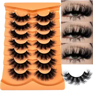 UMIRYAO 7 Pairs New Arrival Russian Volume Cat Eye Mink False Eyelashes, Natural DD Curl Fluffy Faux Mink Lashes, Drama Curly Mink Lash Extensions, Handmade For Natural Look