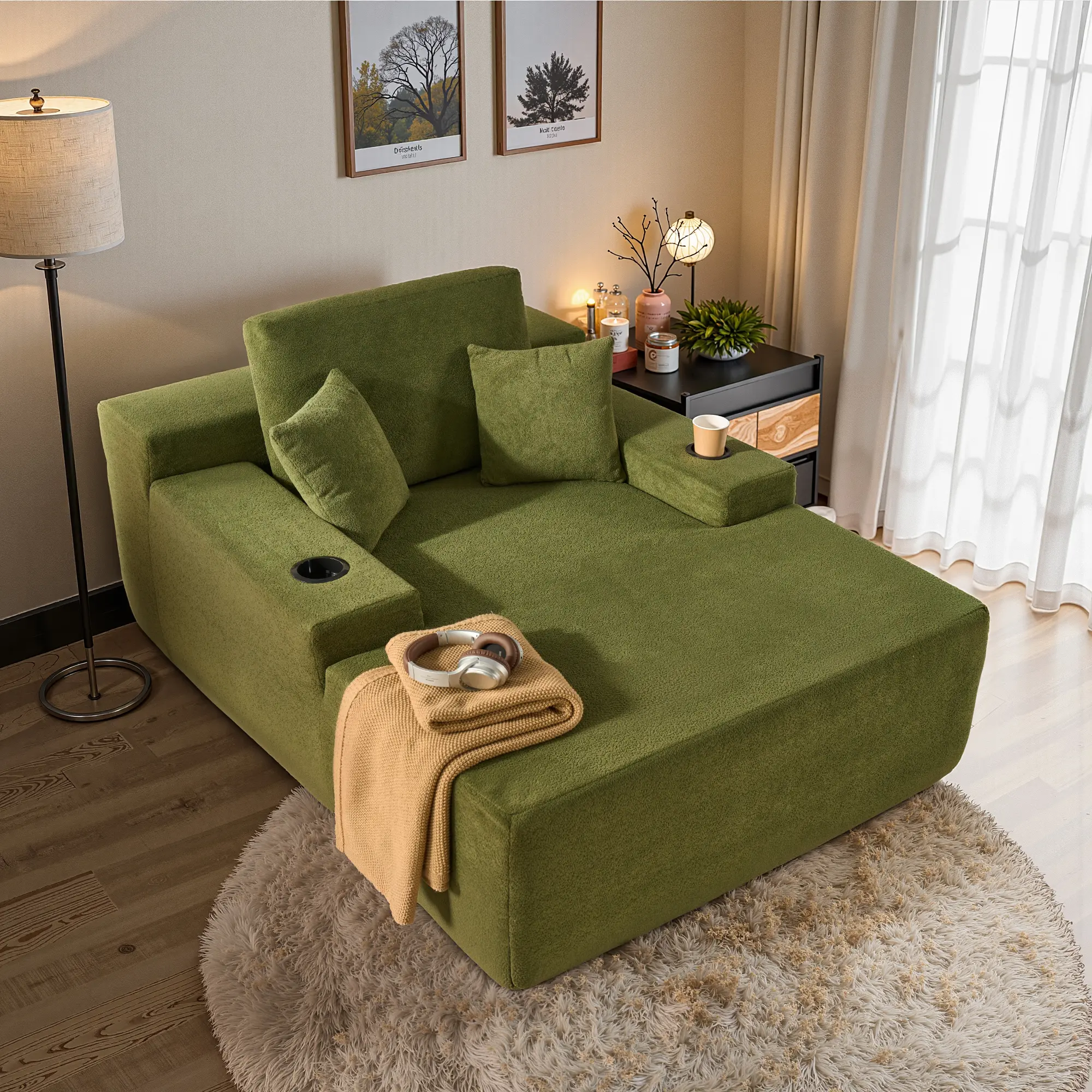 Green Cloud Velvet With Cup Holder