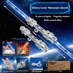 Telescopic Lightsaber Double-Ended Toy with 16 Colors 3 Sound Modes USB Rechargeable Portable Durable RGB LightSaber for Boys Girls Gifts Safe Non-Toxic Material 1200mAh Battery Type-C Fast Charging