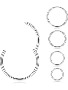 5Pcs G23 Titanium Nose Rings Hoops 20G 18G 16G Clicker Hinged Piercing Hoop Body Piercing Rings for Septum Cartilage Daith Rook Lip Tragus Helix Conch Ear Lobe Earrings Hypoallergenic Nose Piercing Jewelry Women Men 6/7/8/9/10mm