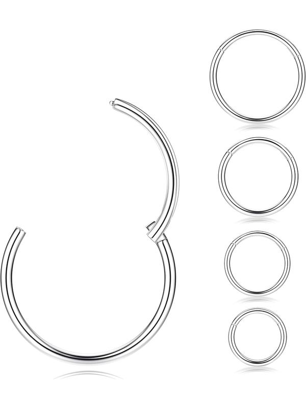 5Pcs G23 Titanium Nose Rings Hoops 20G 18G 16G Clicker Hinged Piercing Hoop Body Piercing Rings for Septum Cartilage Daith Rook Lip Tragus Helix Conch Ear Lobe Earrings Hypoallergenic Nose Piercing Jewelry Women Men 6/7/8/9/10mm