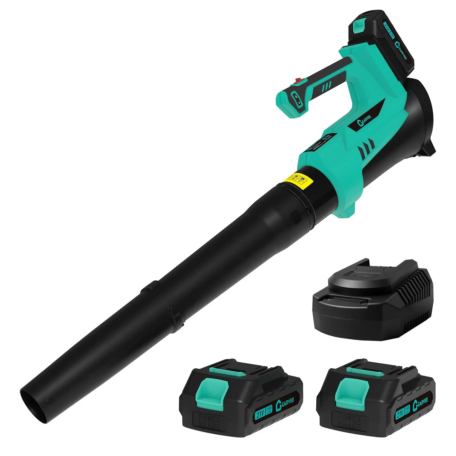 Garvee Leaf Blower Cordless - 550 CFM / 21V Powerful 2 * 2.0Ah Batteries and Charger, 6 Speed Modes, Lightweight Leaf Blowers for Lawn Care, Patio, Dust, Blowing Leaves 40 Mins Long Runtime