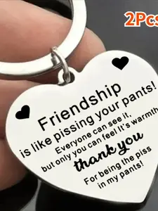 2Pcs Friendship Keychains Fashion Casual Stainless Steel Heart Engraved Letters Key Chain, funny key ring For Best Friend Keychain Pendant