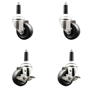 212 MAIN SCC-SS316EX20S314-HRS-2-TLB-2-34 Hard Rubber Lockable Swivel Stem Caster Set of 4, 3 in. Wheels, 0.75 in. Expanding Stem, 316 Stainless Steel, Lockable Wheels