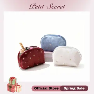 Golden Star Velvet Makeup Bag - Women's Aesthetic Cosmetic Storage Pouch, Elegant Travel Toiletry Bag, Can Hold Lipsticks, Jewelry, and Daily Essentials | TikTok Popular Luxury Gift Compact Travel Make-up Bag