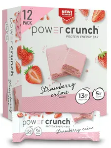 Power Crunch Protein Wafer Bars, High Protein Snacks with Delicious Taste, Strawberry Crème, 1.4 Ounce (12 Count)