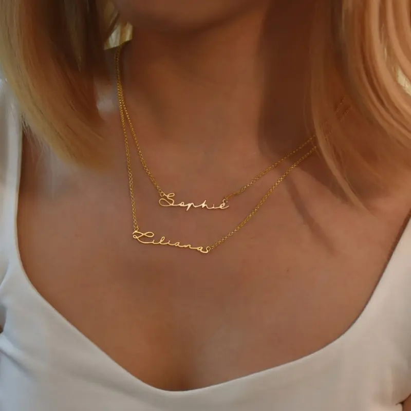 AS111 Double Chain Name Necklace, Personalized Layer  Family Name Necklace, Personalized Gold Name Jewellery, Mother Gift for Her