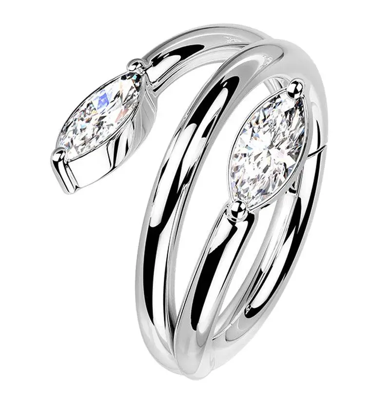 Hinged Segment Ring for Women, 16g Stainless Steel Wrapped Look, Segmented Hinged Design, Diameter Size: 5/16" (8mm), Easy Open/Close, Marquise Cubic Zirconia Gem Costume Jewelry
