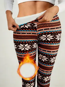 Women's Fashion Christmas Gift Fleece Lined Leggings, Stretchy Soft Leggings, Fall & Winter Slim Fit High Waisted Bootcut Pants, Party Style Ninth-Length