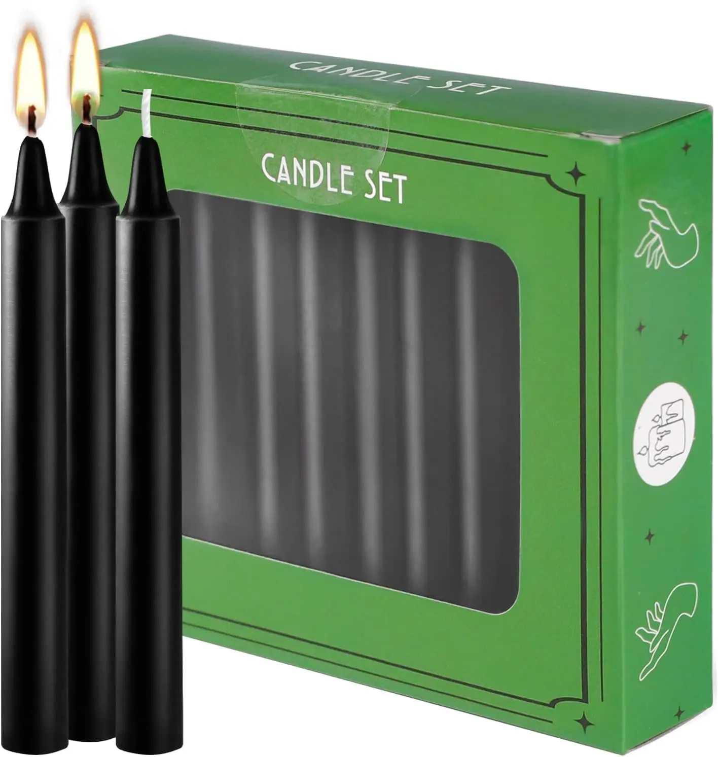 20-Pack Black Premium Mini Taper Spell & Chime Candles - 4 in Unscented, for Rituals, Altar Decor - Home Supplies, Meditation Use