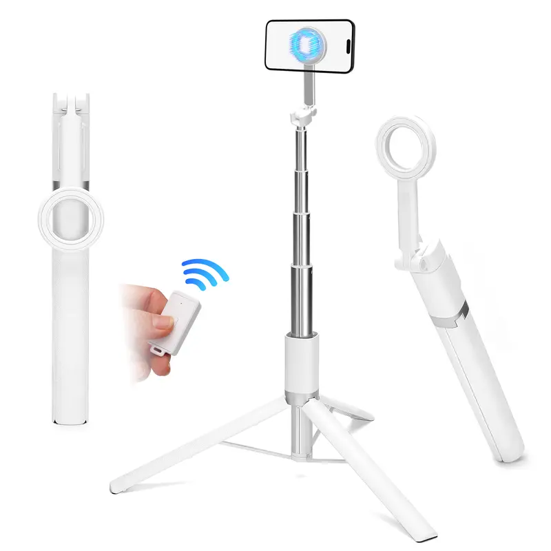 Magnetic Selfie Stick Tripod With 360° Rotation & Fill Lights - Portable Pocket-Size With Bluetooth Remote For IPhone TikTok Vlogging