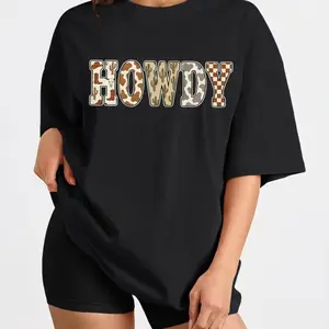 Western Aesthetic Tee Women Howdy Graphic Shirt Cow Print Coastal Cowgirl Desert Vibe Top plusized S-6XL_KT0051