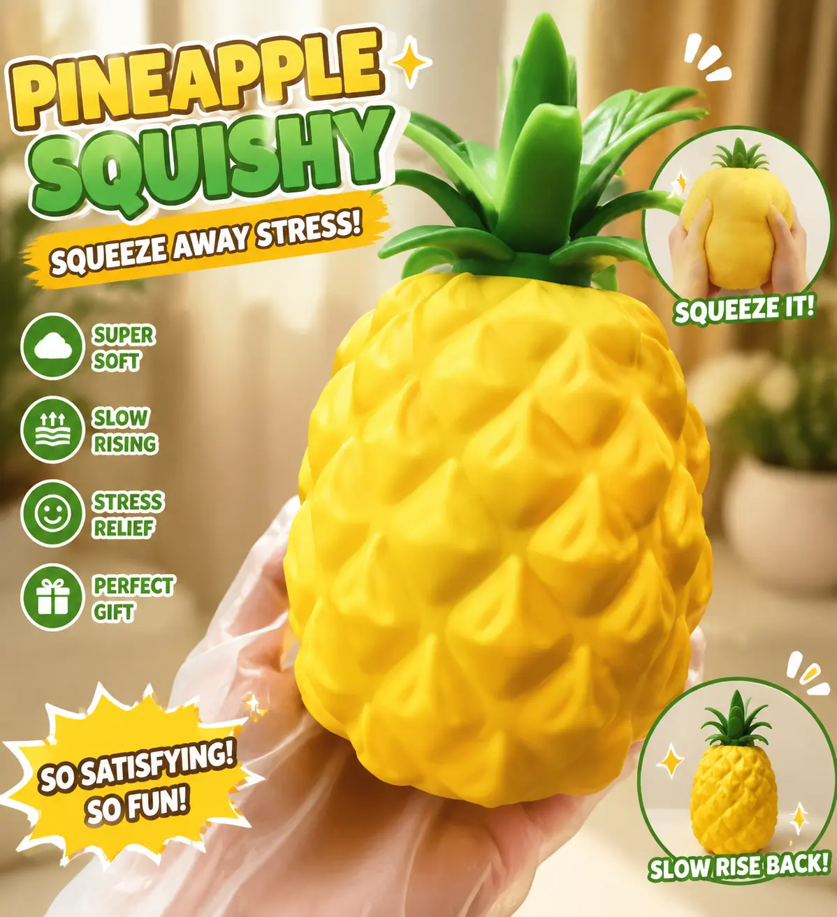 Pineapple Squishy Toy - Soft Stress Relief Squeeze Toy for Home Decor, Home Supplies