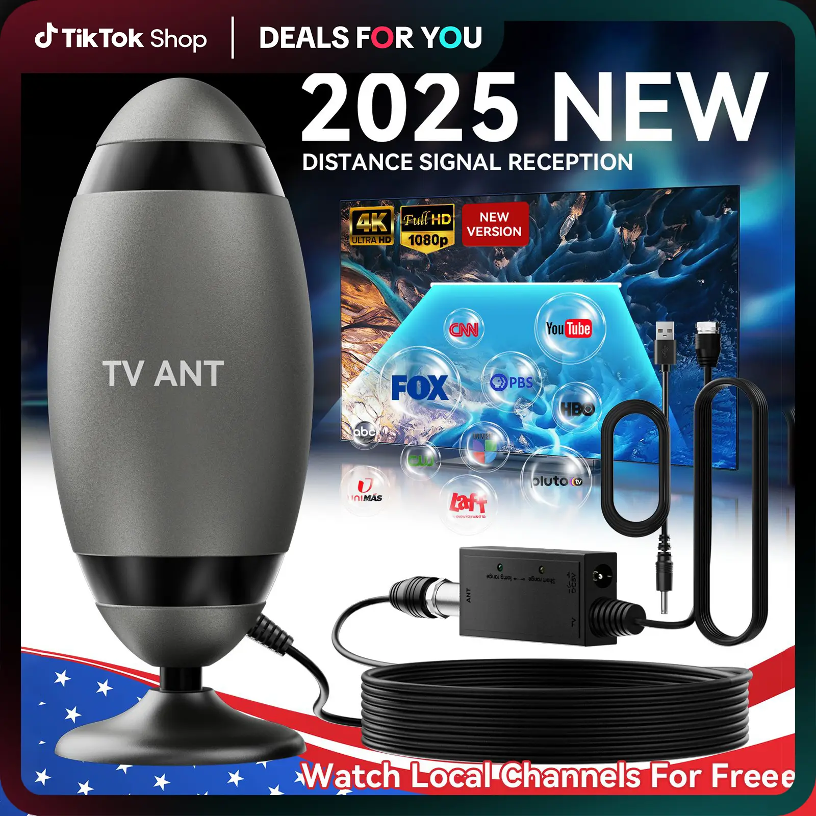 TV Antenna Digital for Smart TV HD Antena Indoor 4K Digital TV Antenna 360° Signal Amplified Strong Magnetic Base Indoor TV Antenna for Easy Long Rang